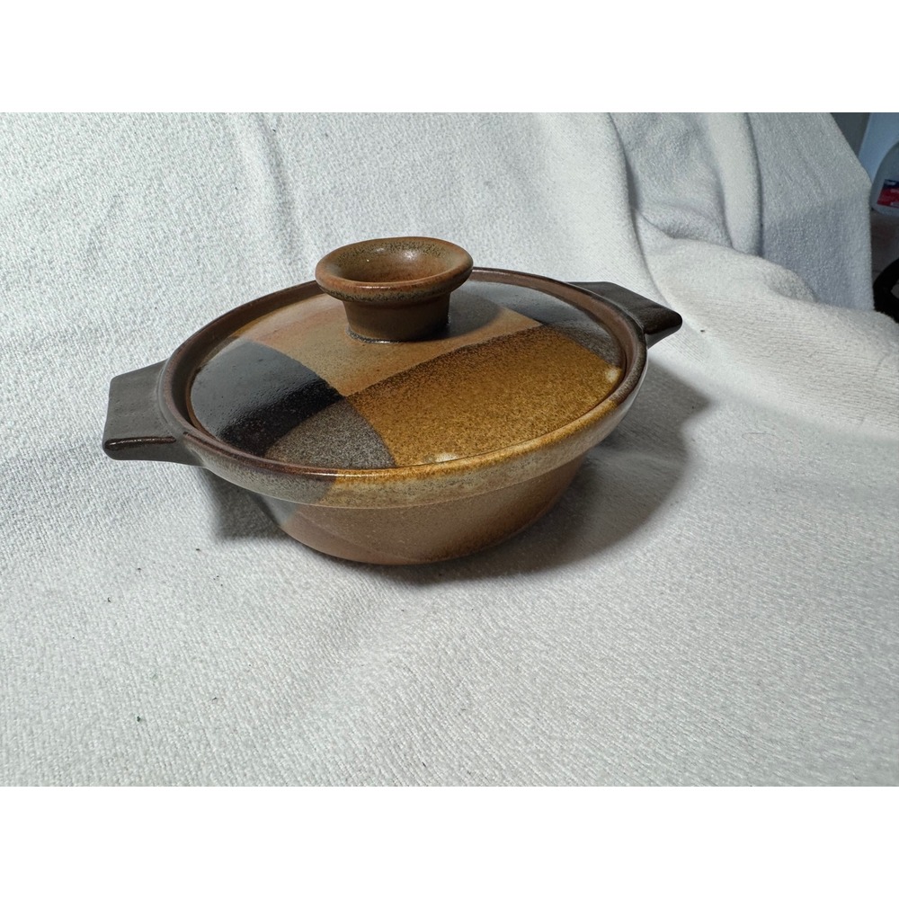 Pottery Craft USA #500 Vintage Stoneware Casserole Dish with Lid Brown Geometric